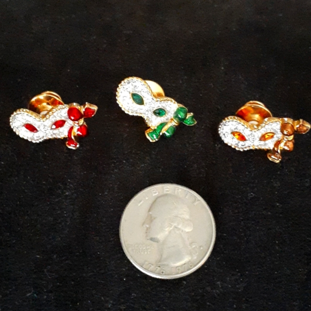 3 Vintage Swarovski Mask Brooch Pins